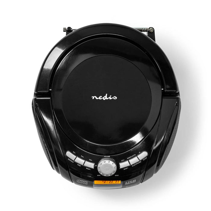 Nedis CD Player Boombox - Battery Powered / Mains Powered, Stereo, 9 W, Carrying handle - Black