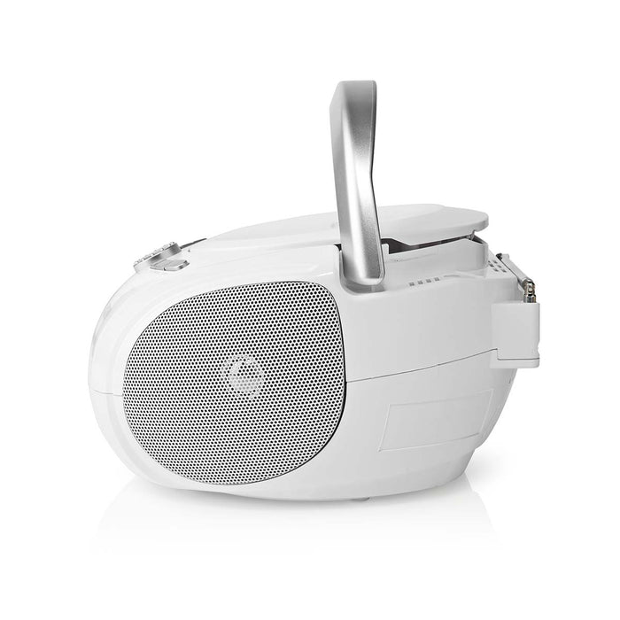 Nedis CD Player Boombox - Battery Powered / Mains Powered, Stereo, 9 W, Carrying handle - White