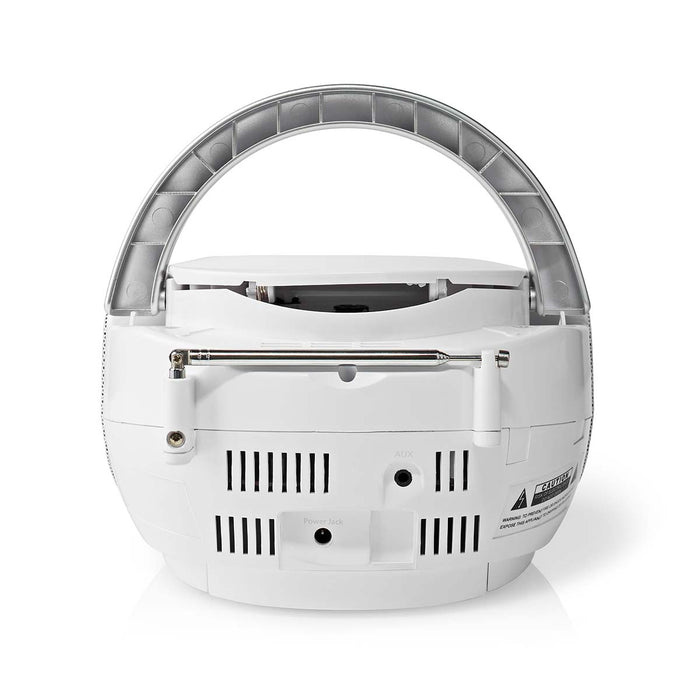 Nedis CD Player Boombox - Battery Powered / Mains Powered, Stereo, 9 W, Carrying handle - White