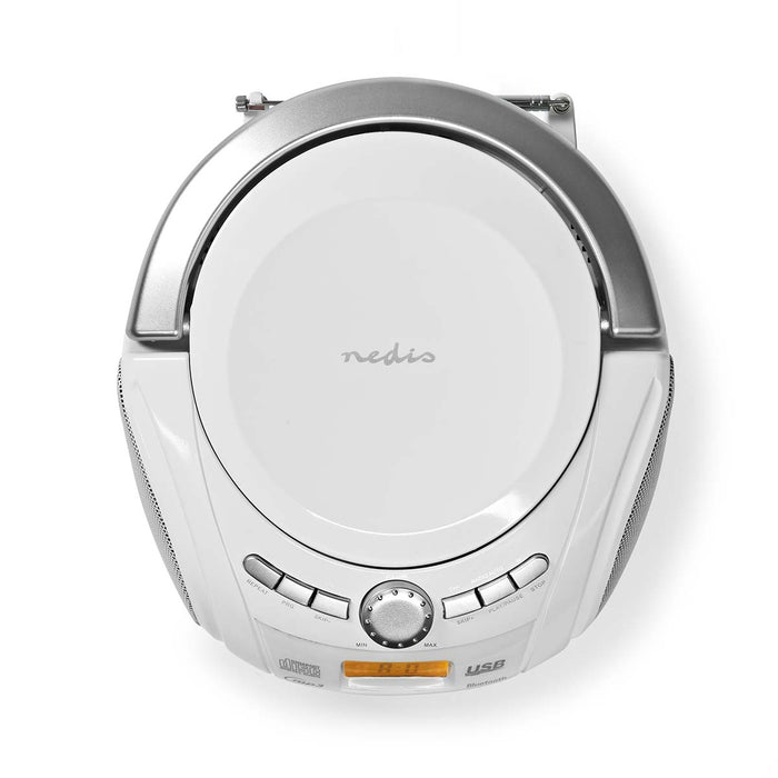 Nedis CD Player Boombox - Battery Powered / Mains Powered, Stereo, 9 W, Carrying handle - White