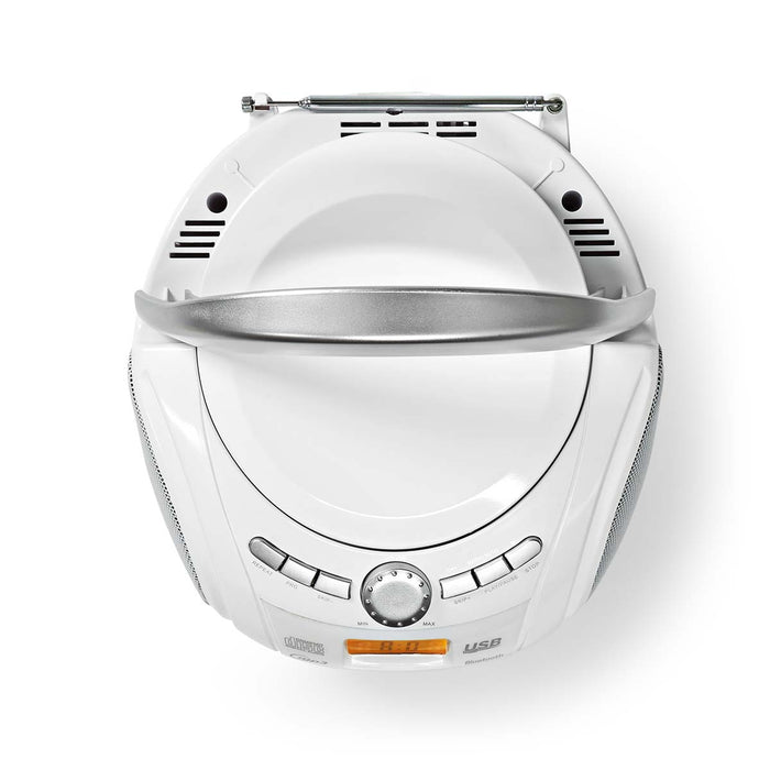 Nedis CD Player Boombox - Battery Powered / Mains Powered, Stereo, 9 W, Carrying handle - White