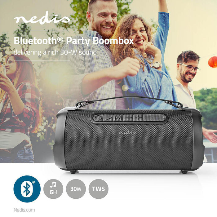 Nedis Bluetooth® Party Boombox - 6 hrs, 1.0, 24 W, Carrying handle - Black