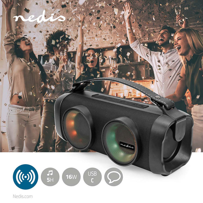 Nedis Bluetooth® Party Boombox - 5 hrs, 2.0, 24 W, Party lights - Black