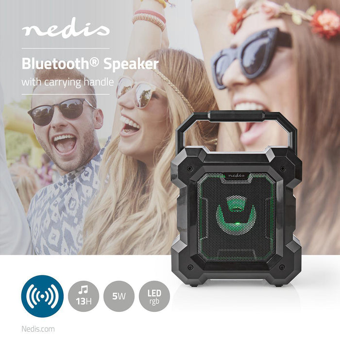 Nedis Bluetooth® Speaker - Battery play time: 13 hrs, Table Design, 5 W, Built-in microphone - Black