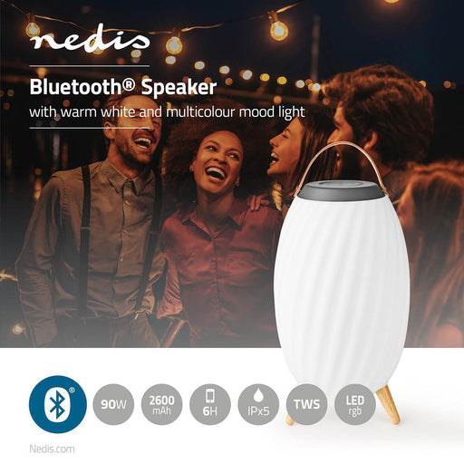 Nedis Bluetooth® Speaker with Mood Light - 6 hrs, Ambiance Design, 90 W, Linkable - Grey / White