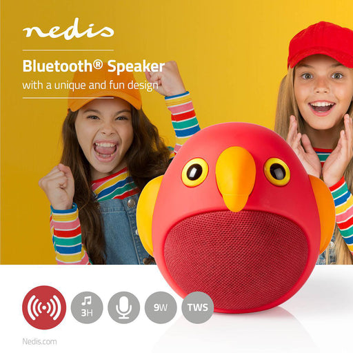 Nedis Bluetooth® Speaker - Battery play time: 3 hrs, Handheld Design, 9 W, Animaticks Perry Parrot - Red