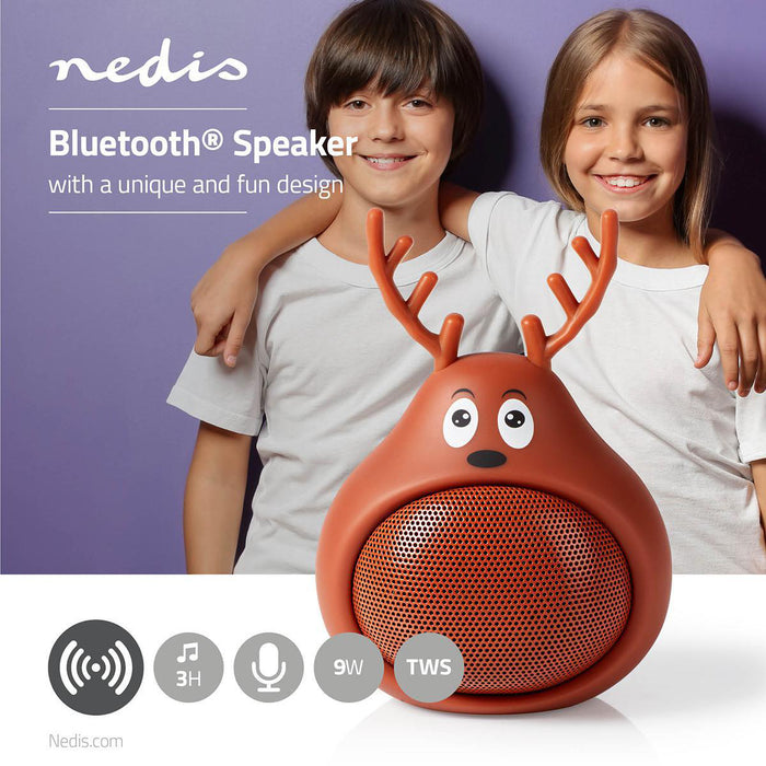 Nedis Bluetooth® Speaker - Battery play time: 3 hrs, Handheld Design, 9 W, Animaticks Rudy Reindeer - Brown