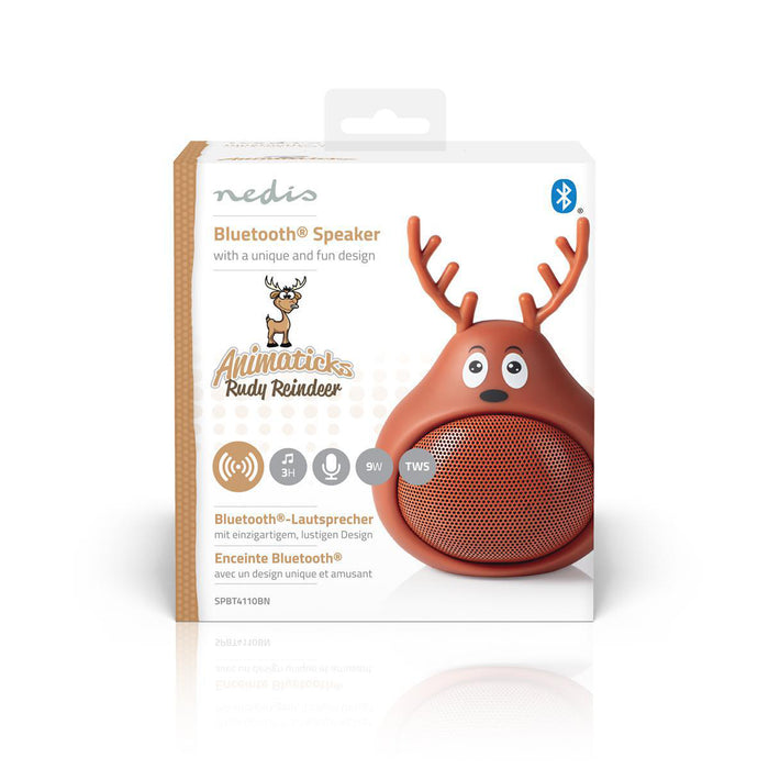 Nedis Bluetooth® Speaker - Battery play time: 3 hrs, Handheld Design, 9 W, Animaticks Rudy Reindeer - Brown