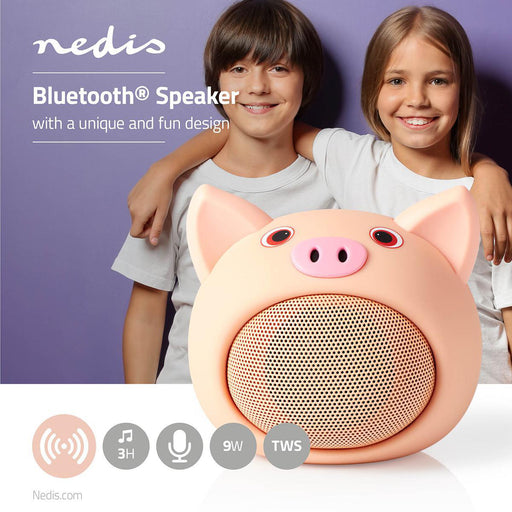 Nedis Bluetooth® Speaker - Battery play time: 3 hrs, Handheld Design, 9 W, Animaticks Pinky Pig - Pink