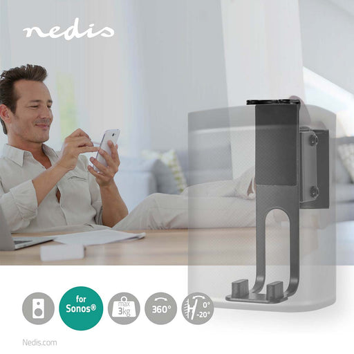 Nedis Speaker Mount - Compatible with: Sonos® One SL / Sonos® One / Sonos® PLAY:1, Wall, 3 kg, Steel - Black