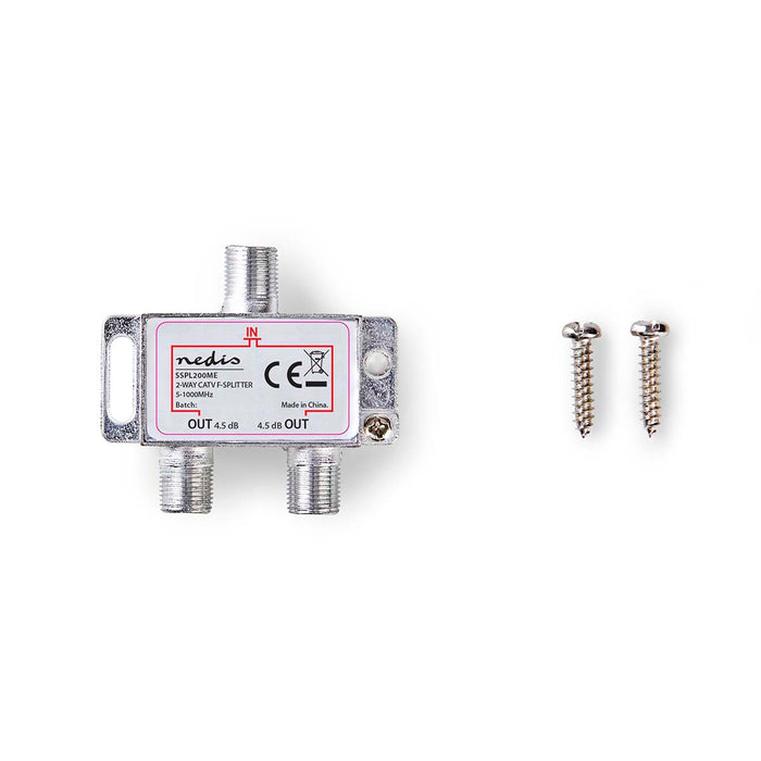 Nedis CATV Splitter - 5 - 1000 MHz, Insertion loss: 4.2 dB, Number of outputs: 2, 75 Ohm - Zinc