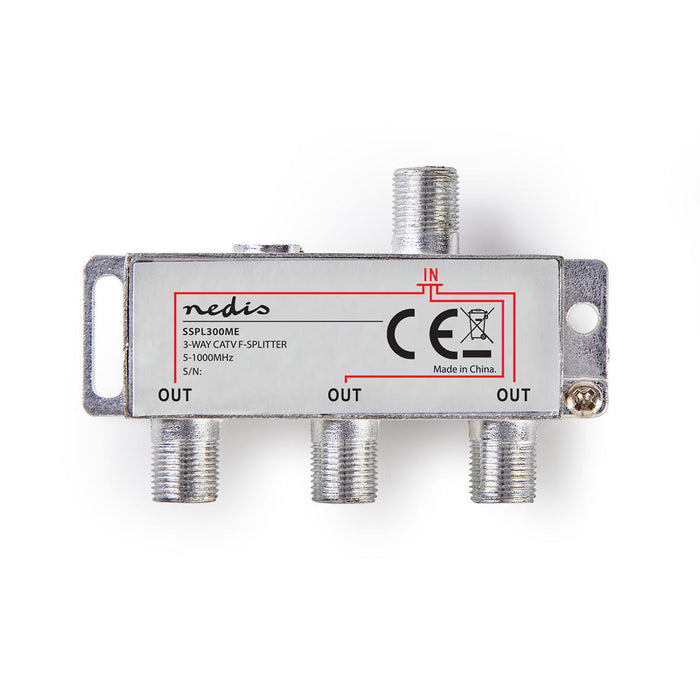 Nedis CATV Splitter - 5 - 1000 MHz, Insertion loss: 6.8 dB, Number of outputs: 3, 75 Ohm - Zinc Alloy