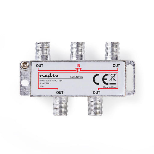 Nedis CATV Splitter - 5 - 1000 MHz, Insertion loss: 8.0 dB, Number of outputs: 4, 75 Ohm - Zinc Alloy