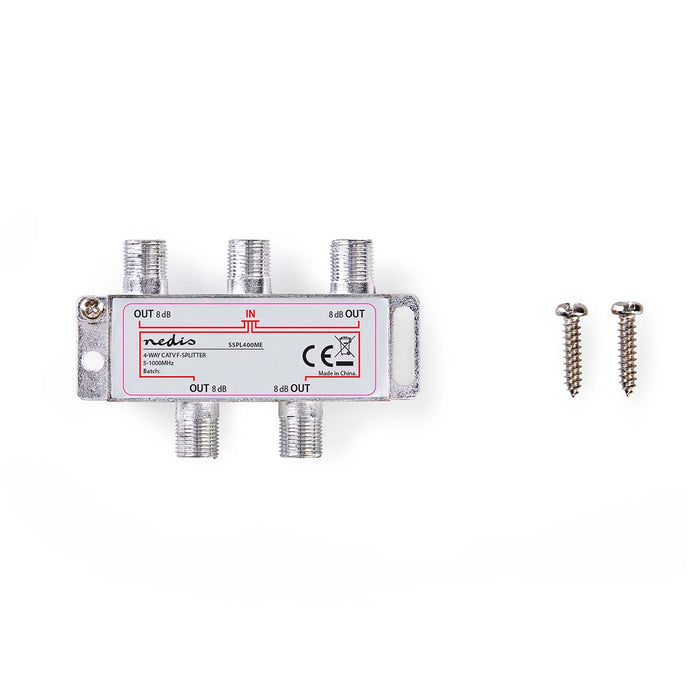 Nedis CATV Splitter - 5 - 1000 MHz, Insertion loss: 8.0 dB, Number of outputs: 4, 75 Ohm - Zinc Alloy