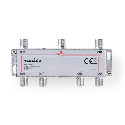 Nedis CATV Splitter - 5 - 1000 MHz, Insertion loss: 10.0 dB, Number of outputs: 6, 75 Ohm - Zinc