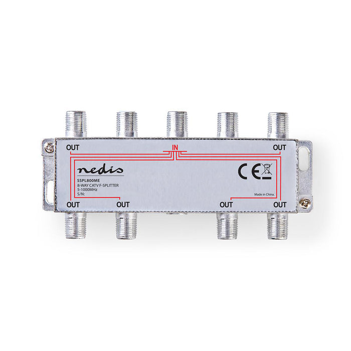 Nedis CATV Splitter - 5 - 1000 MHz, Insertion loss: 11.0 dB, Number of outputs: 8, 75 Ohm - Zinc