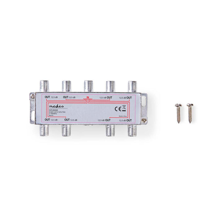 Nedis CATV Splitter - 5 - 1000 MHz, Insertion loss: 11.0 dB, Number of outputs: 8, 75 Ohm - Zinc