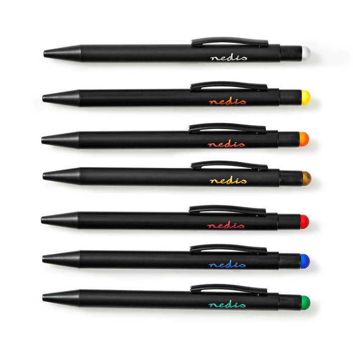 Nedis Stylus - Used for: Smartphone / Tablet, Rubber Tip, 7 pcs, Ballpoint - Black