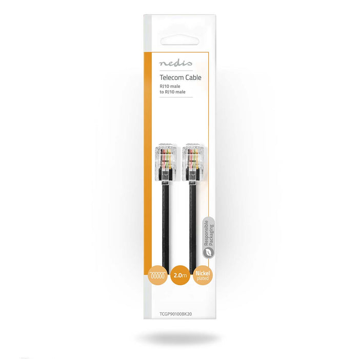 Nedis Telecom Cable - RJ10 Male, RJ10 Male, 2.00 m, Cable type: RJ10 - Black