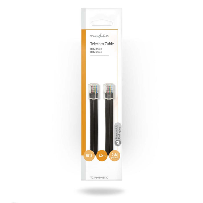 Nedis Telecom Cable - RJ12 Male, RJ12 Male, 1.00 m, Cable type: RJ12 - Black