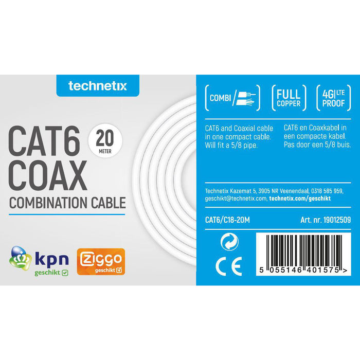 Technetix Technetix CAT6 UTP / COAX-18 Combined Installation Cable White Eca