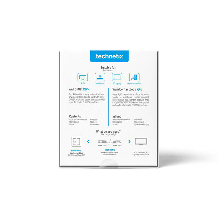 Technetix IPTV Wall outlet RJ45 Female toolless installation