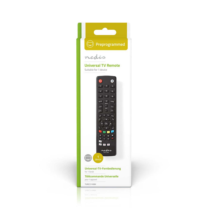 Nedis Universal Remote Control - Preprogrammed, 1 Device, Disney + Button / Memory Buttons / TV Guide Button, Infrared - Black