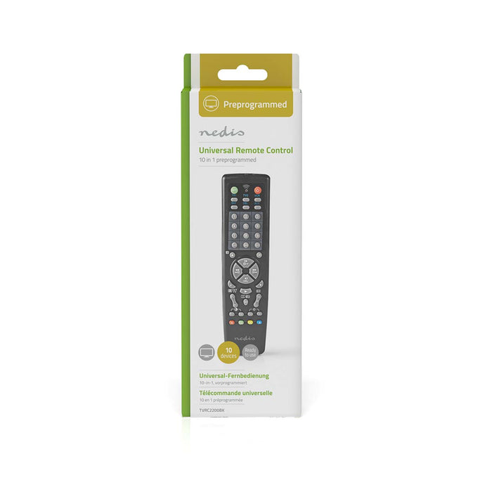 Nedis Universal Remote Control - Preprogrammed, 10 Devices, Memory Buttons / TV Guide Button, Infrared - Black