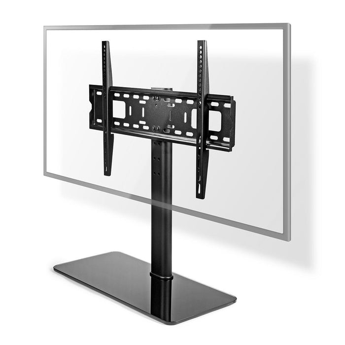 Nedis Fixed TV Desk Stand - 32-65", Maximum supported screen weight: 45 kg, Adjustable pre-fixed heights, Steel / Tempered Glass - Black