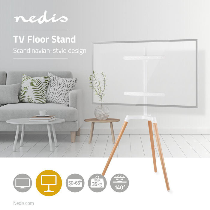 Nedis TV Floor Stand - 50 - 65", Maximum supported screen weight: 35 kg, Scandinavian Design, Aluminium / Steel - White