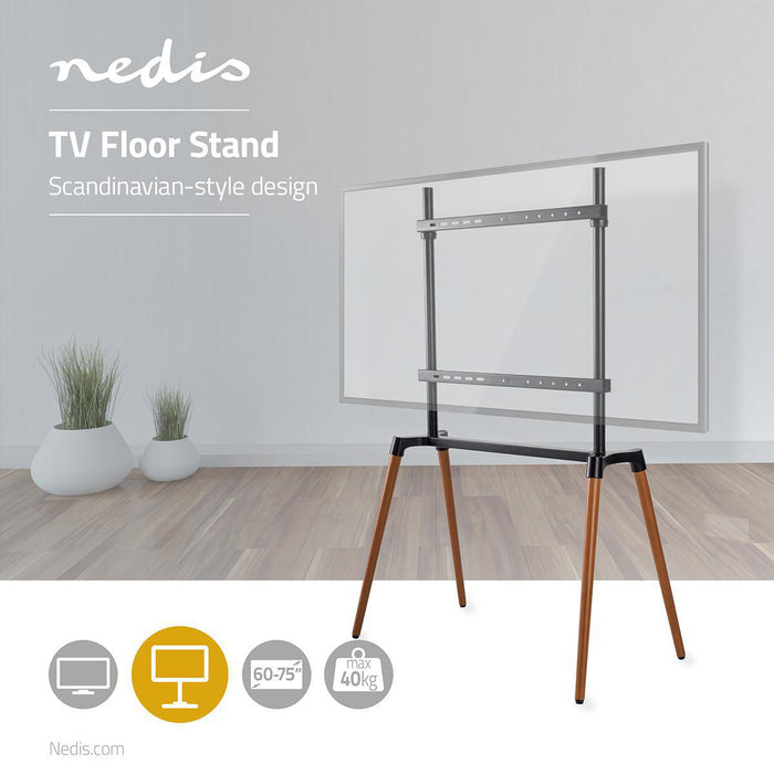 Nedis TV Floor Stand - 60-75", Maximum supported screen weight: 40 kg, Scandinavian Design, Aluminium / Steel - Black