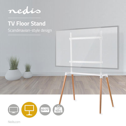 Nedis TV Floor Stand - 60-75", Maximum supported screen weight: 40 kg, Scandinavian Design, Aluminium / Steel - White