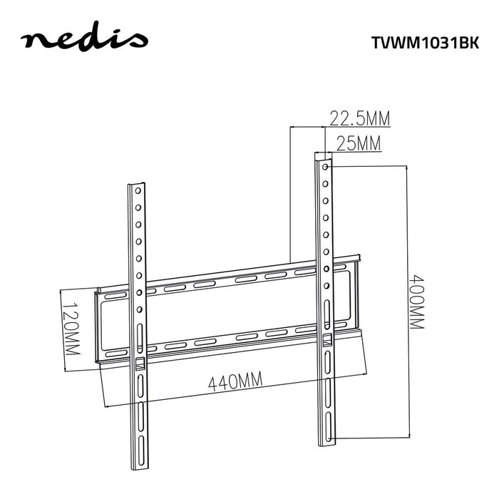 Nedis Fixed TV Wall Mount - 23-55", Maximum supported screen weight: 35 kg, Minimum wall distance: 23 mm, Steel - Black