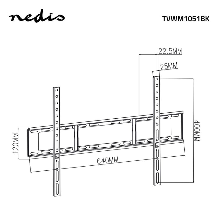 Nedis Fixed TV Wall Mount - 37-70", Maximum supported screen weight: 35 kg, Minimum wall distance: 23 mm, Steel - Black