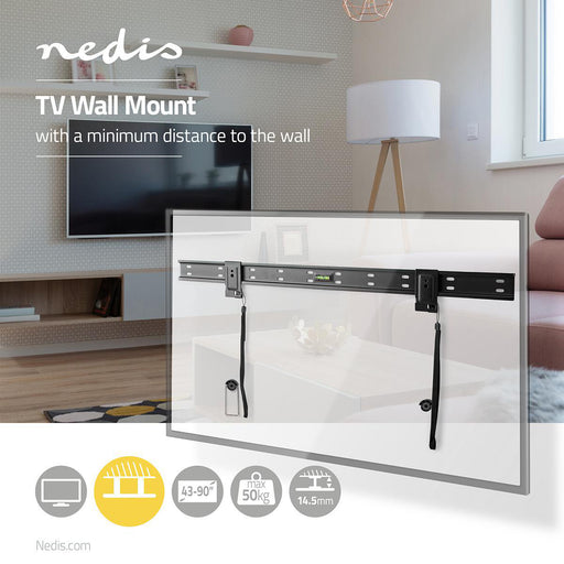 Nedis Fixed TV Wall Mount - 43-90", Maximum supported screen weight: 50 kg, Minimum wall distance: 14.5 mm, Steel - Black