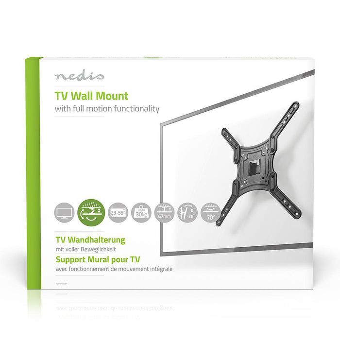 Nedis Full Motion TV Wall Mount - 23-55", Maximum supported screen weight: 30 kg, Tiltable, ABS / Steel - Black