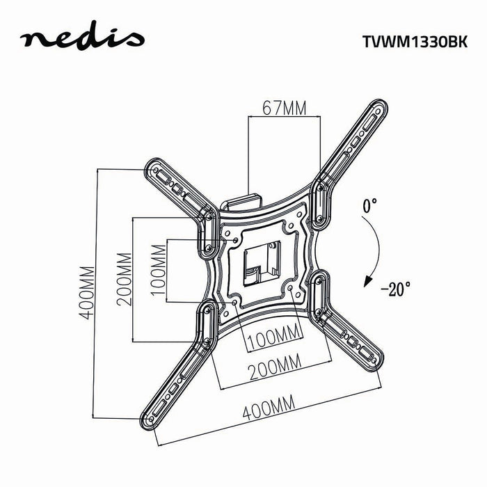 Nedis Full Motion TV Wall Mount - 23-55", Maximum supported screen weight: 30 kg, Tiltable, ABS / Steel - Black