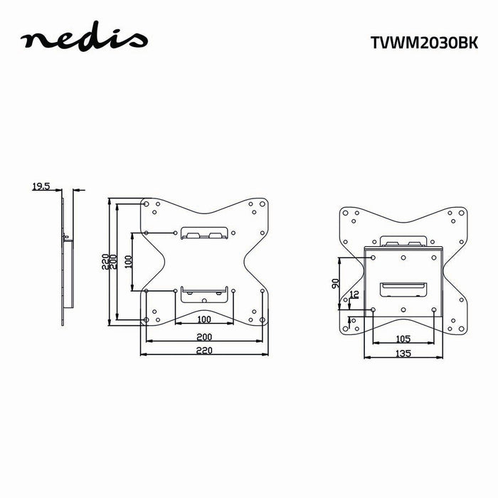 Nedis Fixed TV Wall Mount - 26-42", Maximum supported screen weight: 40 kg, Minimum wall distance: 20 mm, Steel - Black