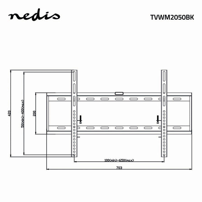 Nedis Fixed TV Wall Mount - 42-70", Maximum supported screen weight: 60 kg, Minimum wall distance: 29 mm, Steel - Black