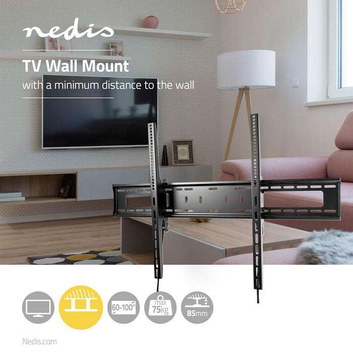 Nedis Tiltable TV Wall Mount - 60-100", Maximum supported screen weight: 75 kg, Tiltable: 5 °, Steel - Black