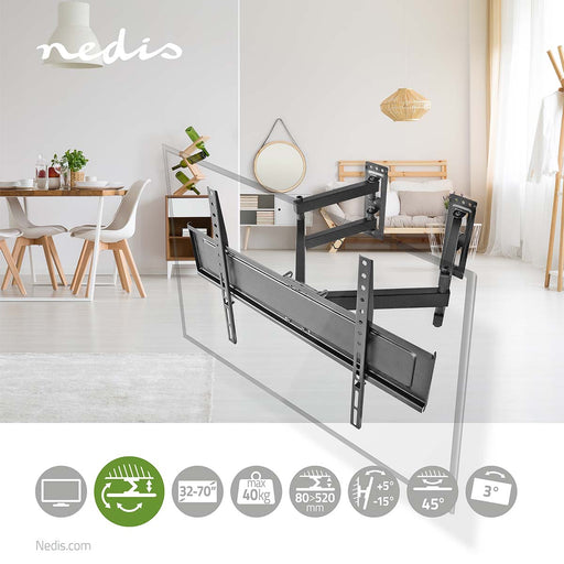 Nedis Full Motion TV Wall Mount - 32-70", Maximum supported screen weight: 40 kg, Tiltable, Steel - Black