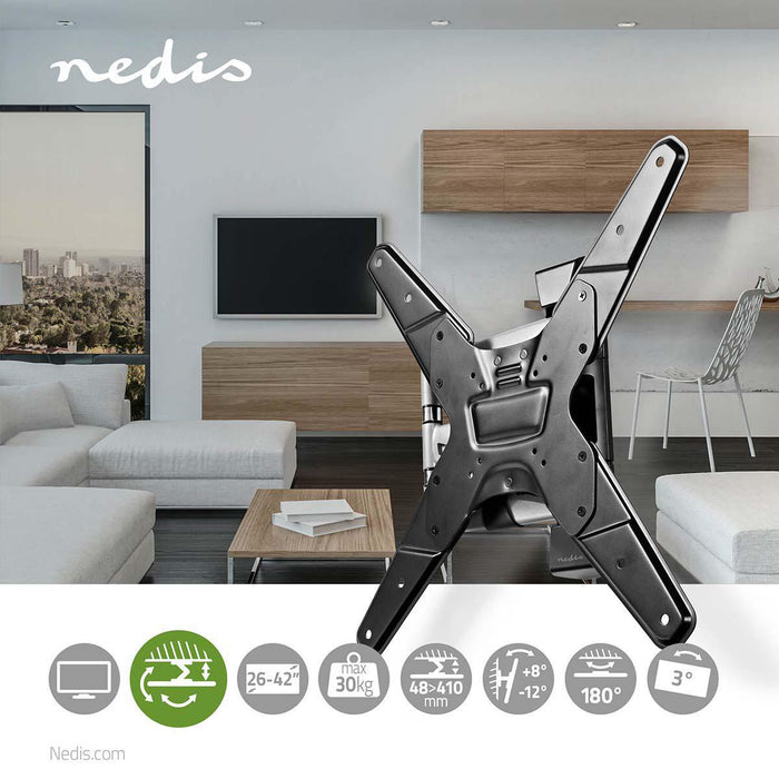 Nedis Full Motion TV Wall Mount - 23-55", Maximum supported screen weight: 30 kg, Tiltable, Steel - Black