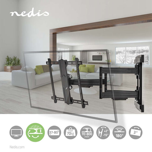 Nedis Full Motion TV Wall Mount - 37-80", Maximum supported screen weight: 70 kg, Tiltable, Steel - Black