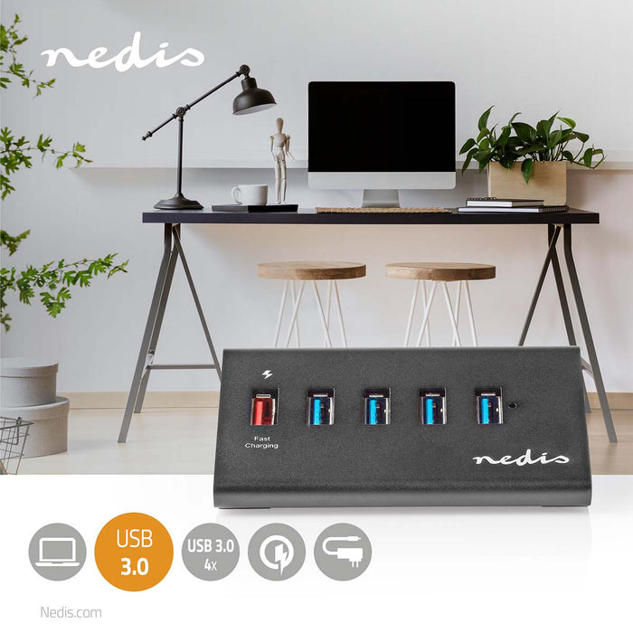 Nedis USB Hub - USB Micro-B Female, USB-A Female, 5 port(s), 5 Gbps - 5x USB