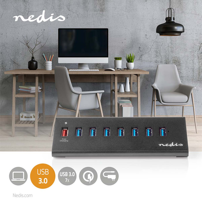 Nedis USB Hub - USB Micro-B Female, USB-A Female, 8 port(s), 5 Gbps - 8x USB