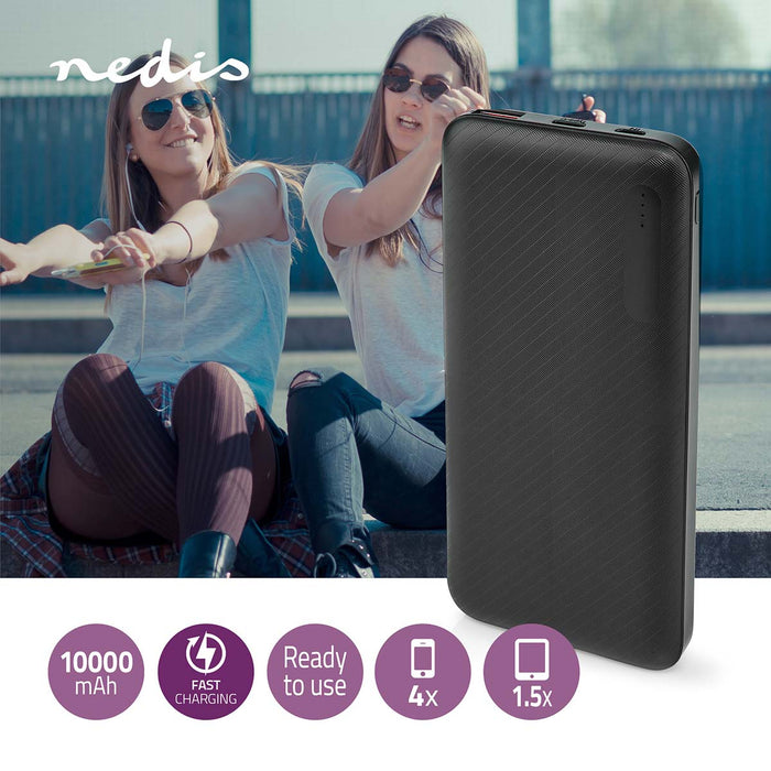 Nedis Powerbank - 10000 mAh, 1.5 / 2.0 / 3.0 A, Number of outputs: 2, PD2.0 18W - Lithium-Polymer