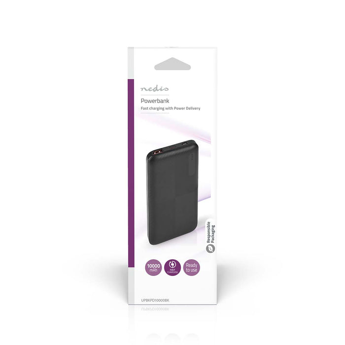 Nedis Powerbank - 10000 mAh, 1.5 / 2.0 / 3.0 A, Number of outputs: 2, PD2.0 18W - Lithium-Polymer