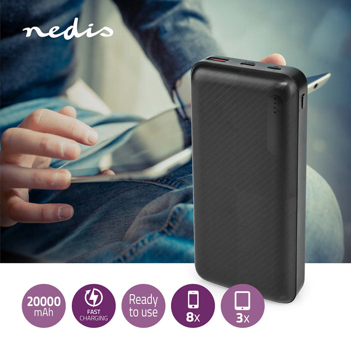 Nedis Powerbank - 20000 mAh, 1.5 / 2.0 / 3.0 A, Number of outputs: 2, PD2.0 18W - Lithium-Polymer