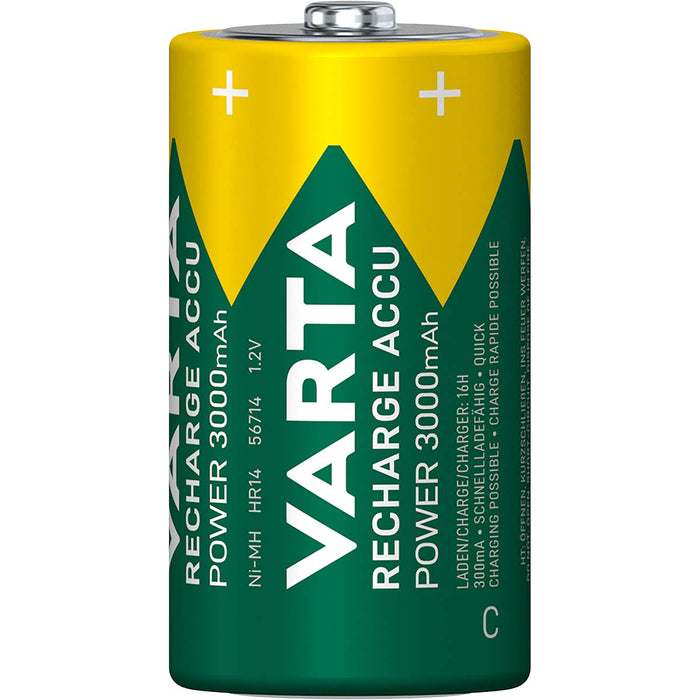 Varta Rechargeable NiMH Battery C - 1.2 V DC, 3000 mAh, Precharged, HR14 - Green / Yellow