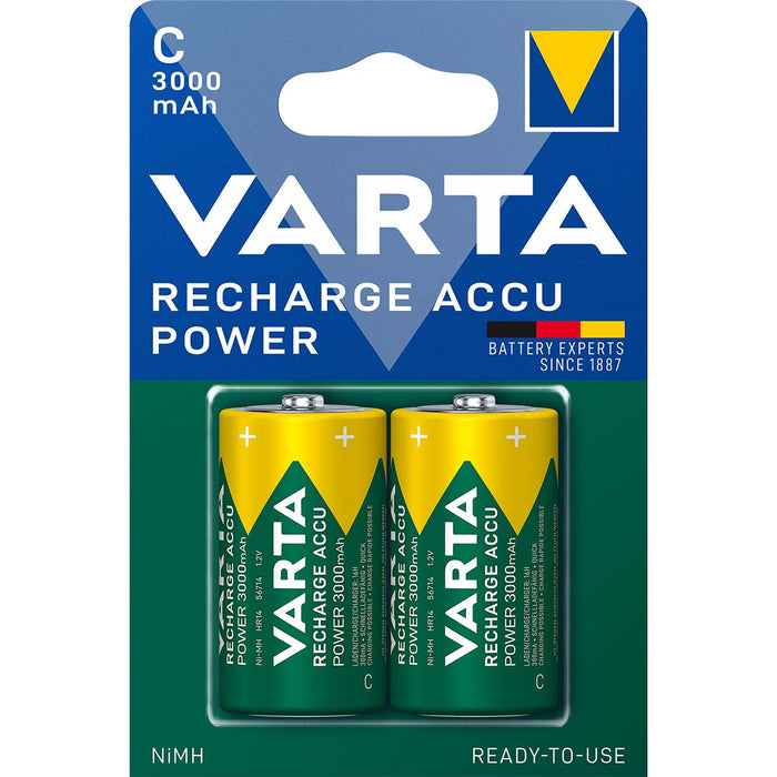 Varta Rechargeable NiMH Battery C - 1.2 V DC, 3000 mAh, Precharged, HR14 - Green / Yellow